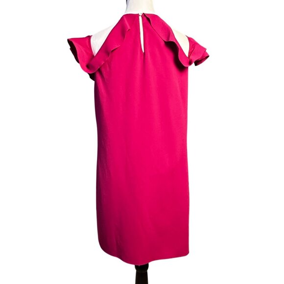 Cooper & Ella Womens Dress Sz M Raspberry Saga Ruffle Cold shoulder - Picture 3 of 11